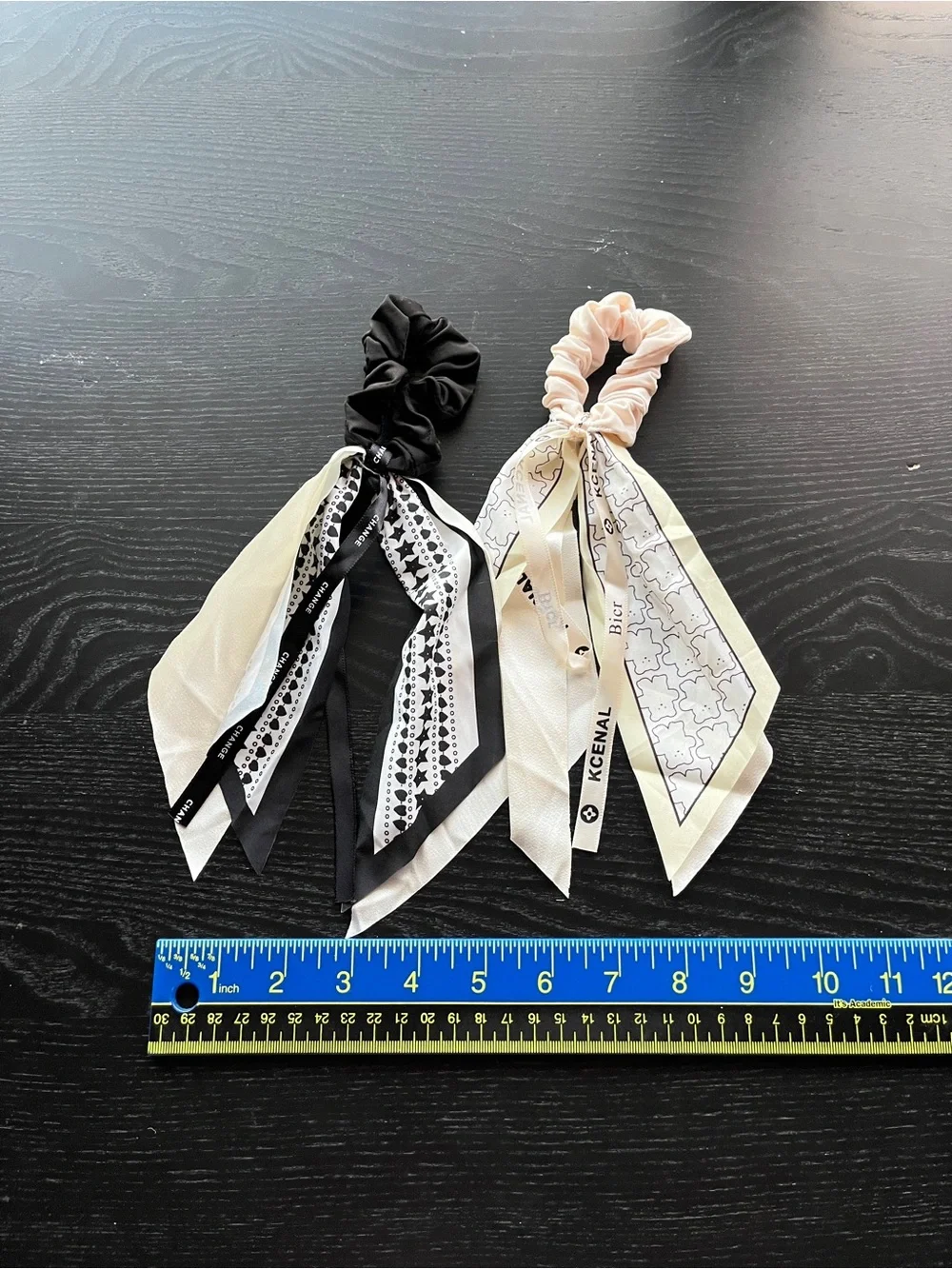 Black and Blush Scarf Scrunchie Hair Ties Set Bow Ribbon Black White Cream Lot